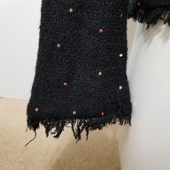 Silkland blazer Small sequin bling eyelash trim knit tweed jacket three buttons - Picture 9 of 13